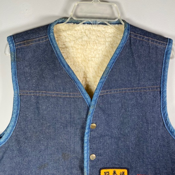Vintage Carhartt Denim Sherpa Lined Vest Blue Tae Kwon Do Patches Mens - Picture 6 of 15